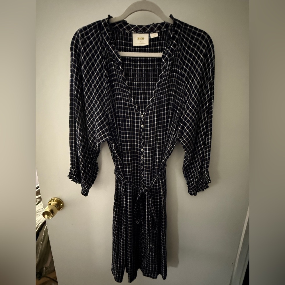 Maeve Navy and White Plaid Midi Dress